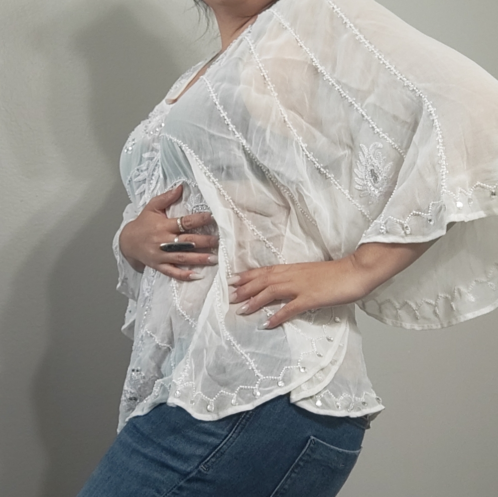 Elegant White Embroidered Gypsy boho Top